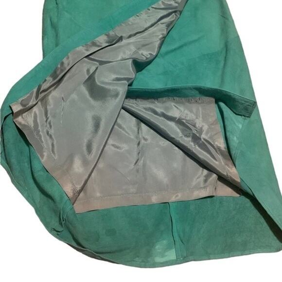 Vintage Vakko Suede Leather Wrap Midi Skirt Green Size 8 - Picture 8 of 9
